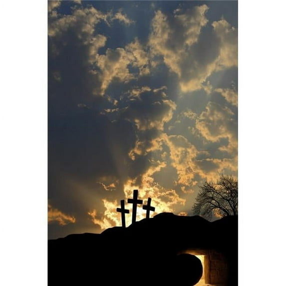 Empty Tomb And Three Crosses Poster Print