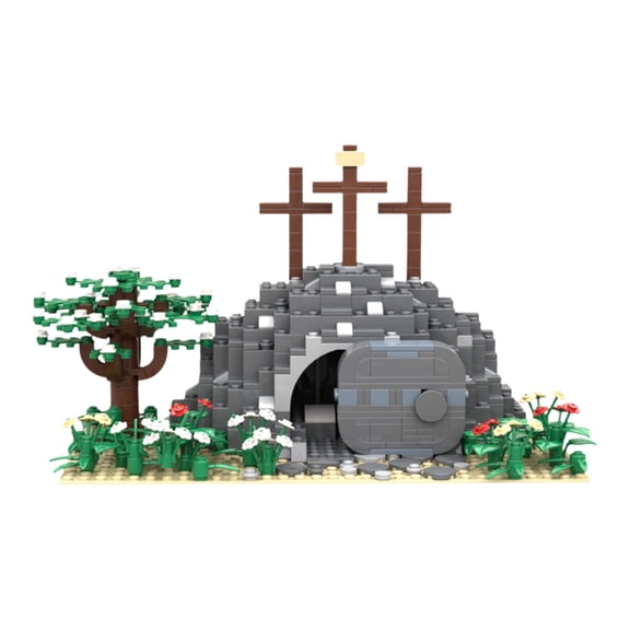 Empty Tomb Building Blocks Set 363PCS Christian Resurrection Scene Model with Stone Door & Crosses Easter Religious Display Decor Collectible DIY Kit