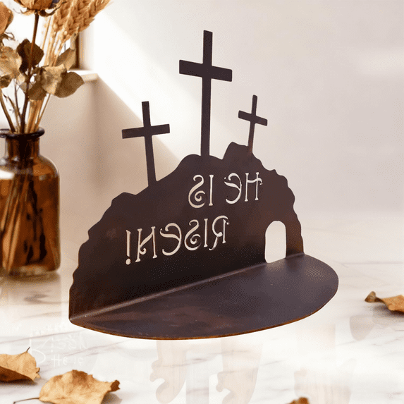 Empty Tomb Easter Scene and Christian Cross Decoration, Wood Easter Resurrection Scene for Tray, Jesus Nativity Scene Decor for Religious Decorations, Home Office Tabletop, Shelf Decor