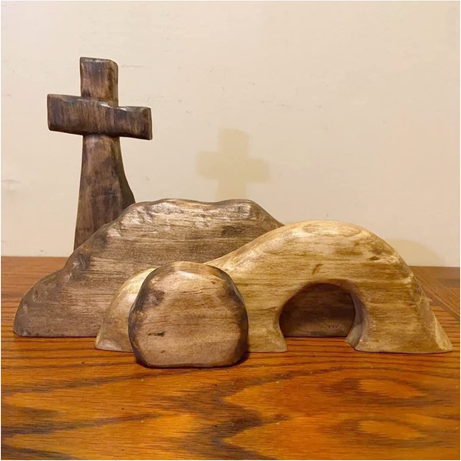 The Empty Tomb Easter Scene and Cross Decoration, Jesus Tomb Easter Tray Bundle Kit, Wooden Easter Jesus Sign Tiered Tray Decorations for The Home, Tabletop, Office
