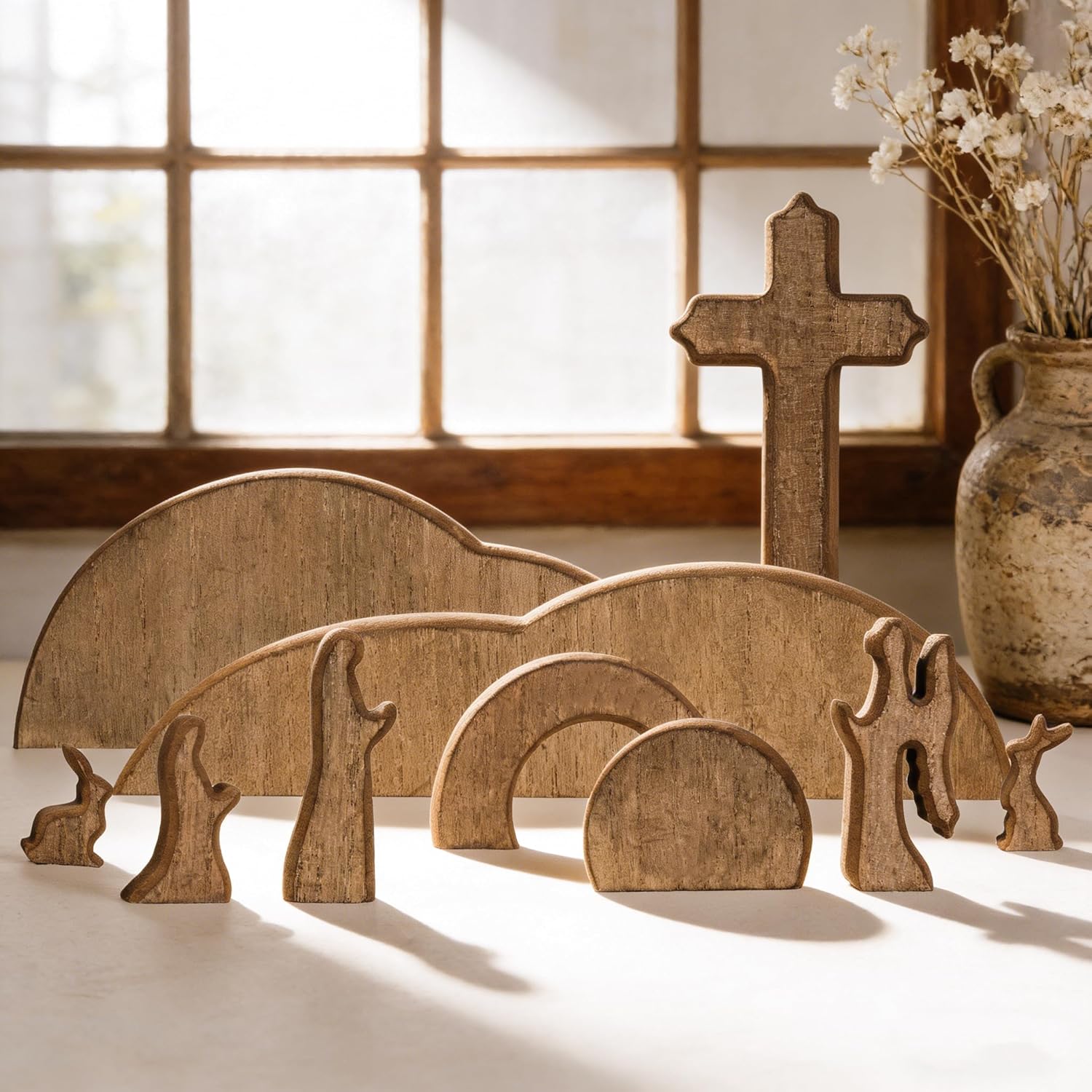 Empty Tomb Easter Scene and Cross Decoration, Wooden Christian