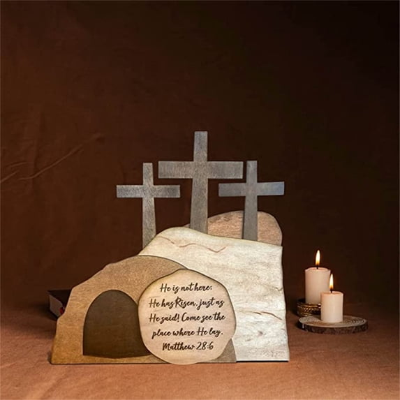 Empty Tomb Easter Scene Decor, Risen Religious Ornament, Easter Resurrection Scene Figurine, Christian Easter Home Decor, Spiritual Holiday Tabletop Accent, 1pcs, Colour