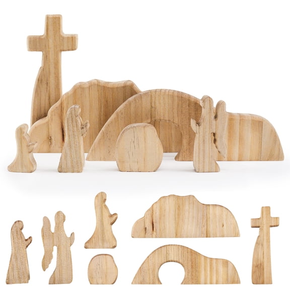 Empty Tomb Easter Scene and Cross Decoration Wood Easter Resurrection Scene for Tray Decorations, Home Office Tabletop, Shelf Decor Style1