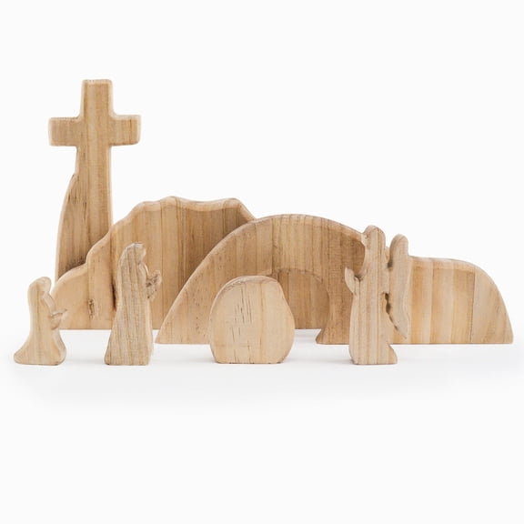 Empty Tomb Easter Scene and Cross Decoration Wood Easter Resurrection Scene for Tray Decorations, Home Office Tabletop, Shelf Decor Style1