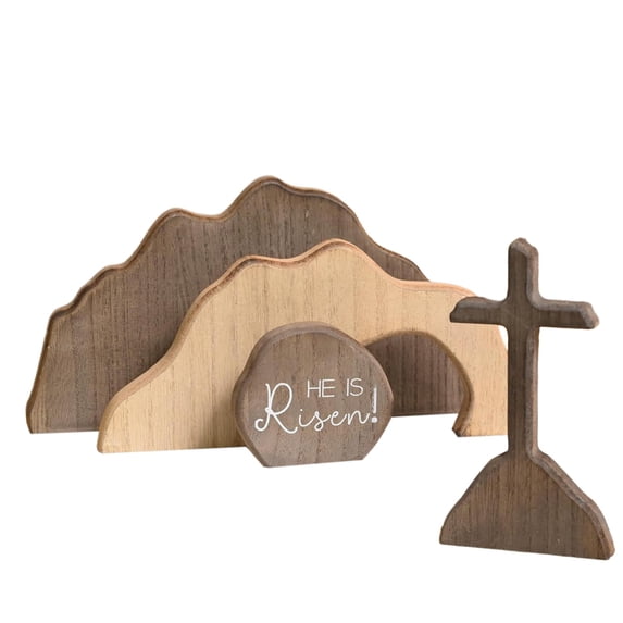 Empty Tomb Resurrection Scene Wooden Easter Tiered Tray Decor Set Religious He Is Risen Tabletop Ornament For Home And Office Decoration