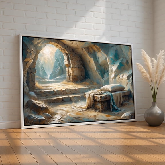 Empty Tomb Resurrection Wall Art | Christian Canvas Or Poster | Easter Decor | Religious Home & Church Gift | Jesus Risen Artwork, Stretched Canvas Size 12x18