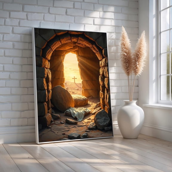 Empty Tomb Sunrise Canvas He Is Risen Easter Wall Art Christian Resurrection Print Faith Decor For Home Or Church Ready To Hang, Stretched Canvas Size 12x18