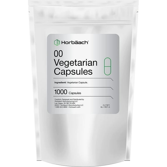 Empty Vegetarian Capsules Size 00 | 1000 Count | Non-GMO, Gluten Free | By Horbaach