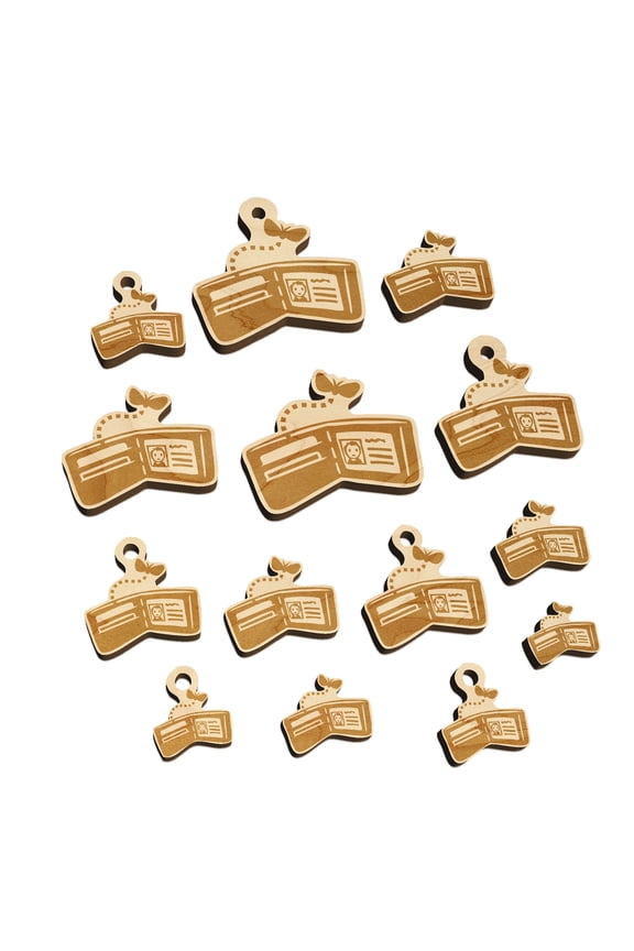Empty Wallet Billfold Broke Wood Mini Charms Shapes DIY Craft Jewelry - No Hole - 18mm (17pcs)