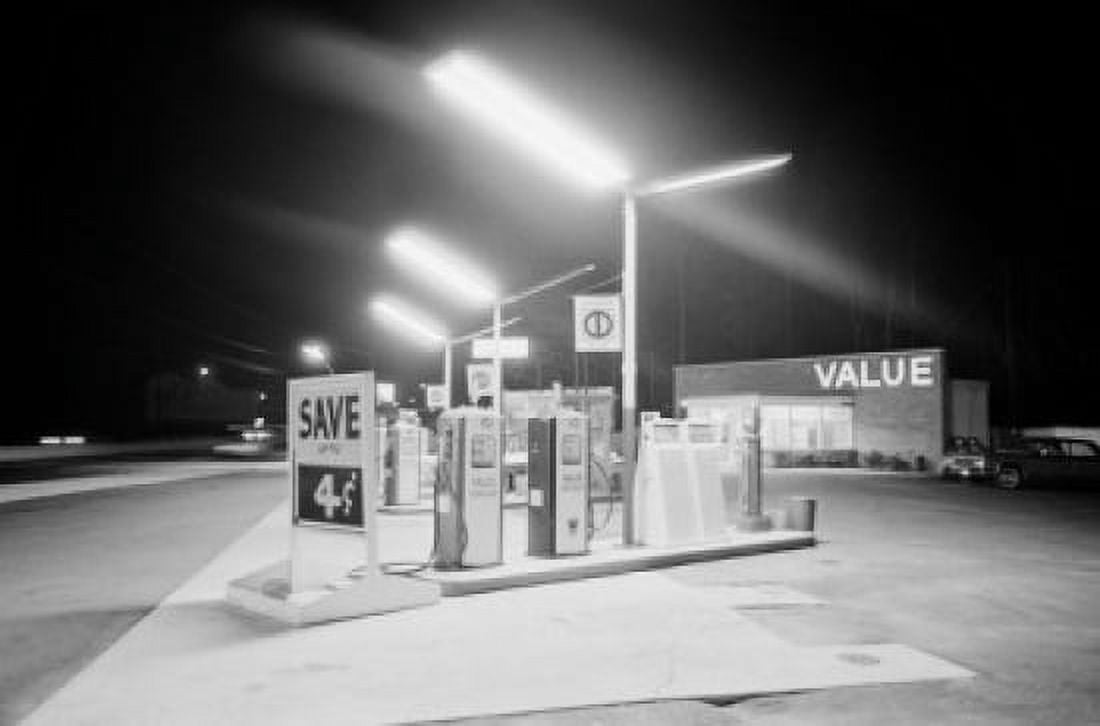 Empty gas station at night Canvas Art - (24 x 36)