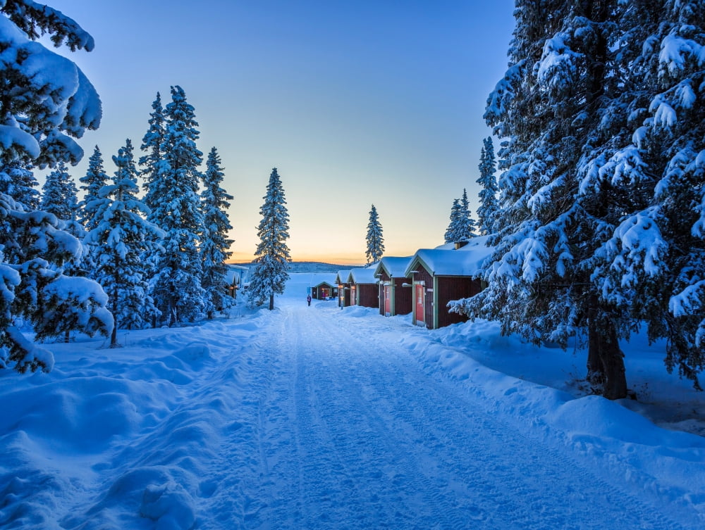 Empty road close to the IceHotel Jukkasjarvi Lapland Sweden Canvas Art - Panoramic Images (12 x 16)