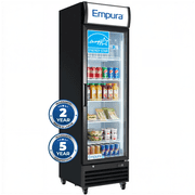Empura 23" Reach-In Refrigerator with One-Swing Glass Door | Merchandiser Beverage Display Fridge for Convenience Grocery Store | 13 Cu. Ft. | 78"H x 22.7"W x 23"D, Black Exterior Steel, 115V, NSF