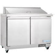 Empura 48" Mega Top Refrigerated Prep Table with Two-Solid Door | Sandwich Salad Preparation Fridge with 18 1/6" Pans and 9" Cutting Board for Deli | 48.2"W x 34.5"D x 43.2"H, Stainless Steel, 115v