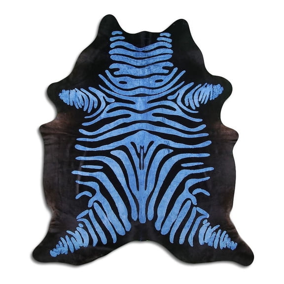 Empyreal cowhide rugs for sale DISTRESSED ZEBRA LIGHT BLUE ON BLACK rug