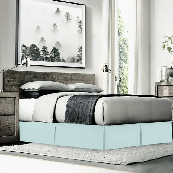 Empyrean 14" Microfiber Bed Skirt Tailored Drop Dust Ruffle, Aqua Light Blue, Full