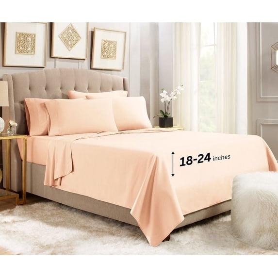 Empyrean Bedding 18"-24" Extra Deep Pocket Sheets Set - Ultra Soft Luxury Bed Sheet Set California King - Pale Blush