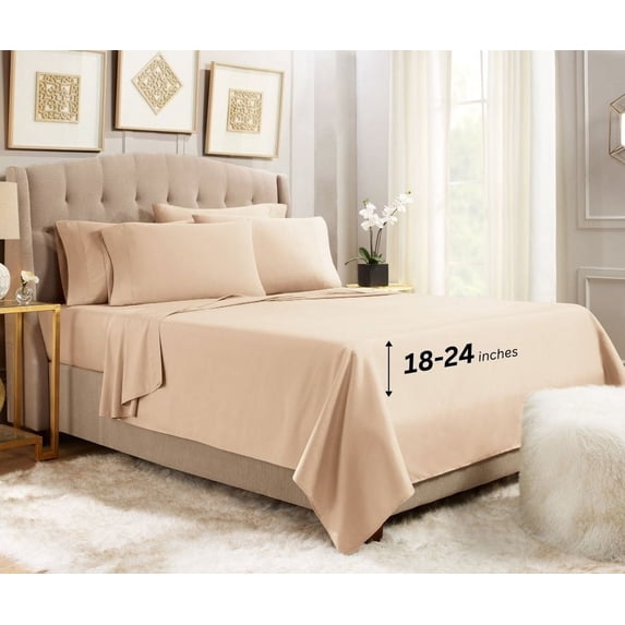 Empyrean Bedding 18"-24" Extra Deep Pocket Sheets Set - Ultra Soft Luxury Bed Sheet Set Full - Taupe Sand