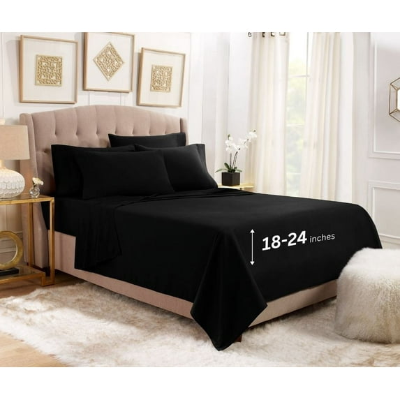 Empyrean Bedding 18"-24" Extra Deep Pocket Sheets Set - Ultra Soft Luxury Bed Sheet Set King - Black