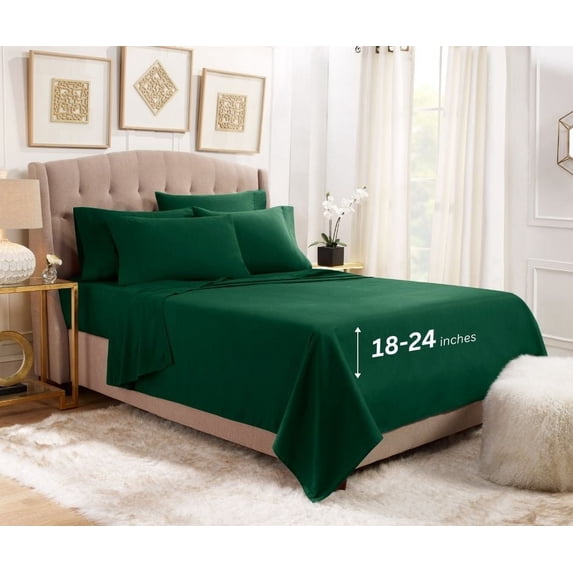 Empyrean Bedding 18"-24" Extra Deep Pocket Sheets Set - Ultra Soft Luxury Bed Sheet Set King - Hunter Green