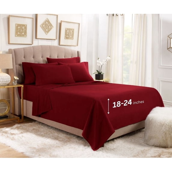 Empyrean Bedding 18"-24" Extra Deep Pocket Sheets Set - Ultra Soft Luxury Bed Sheet Set King - Ruby Wine