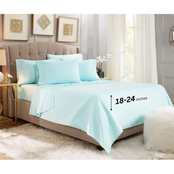 Empyrean Bedding 18"-24" Extra Deep Pocket Sheets Set - Ultra Soft Luxury Bed Sheet Set Queen - Light Baby Blue