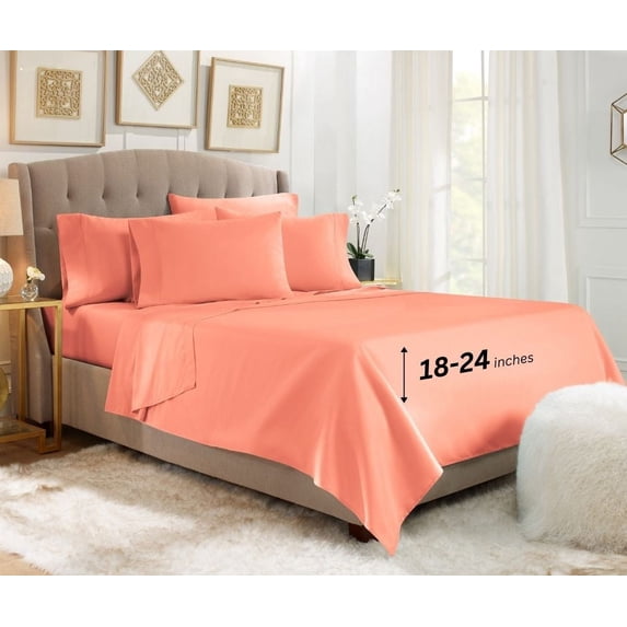 Empyrean Bedding 18"-24" Extra Deep Pocket Sheets Set - Ultra Soft Luxury Bed Sheet Set Queen - Misty Rose