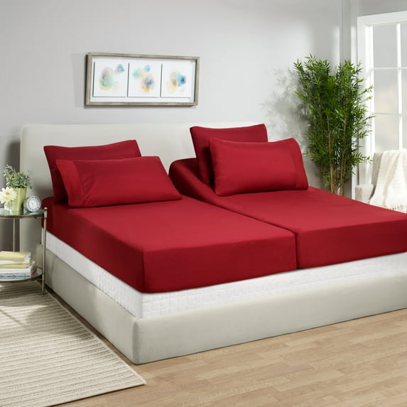 Empyrean Bedding 18"-24" Extra Deep Pocket Sheets Set - Ultra Soft Luxury Bed Sheet Set Split King - Burgundy Red