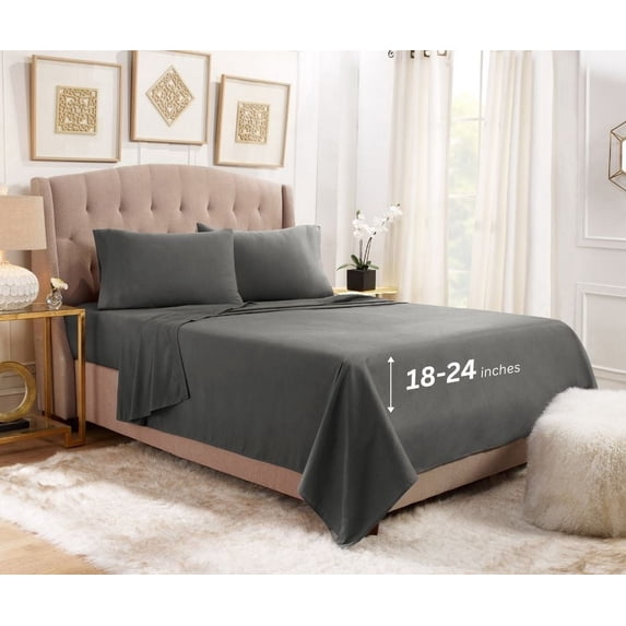 Empyrean Bedding 18"-24" Extra Deep Pocket Sheets Set - Ultra Soft Luxury Bed Sheet Set Twin - Charcoal Gray
