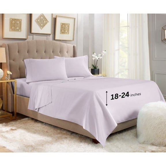Empyrean Bedding  18"-24" Extra Deep Pocket Sheets Set - Ultra Soft Luxury Bed Sheet Set Twin - Light Gray Lavender