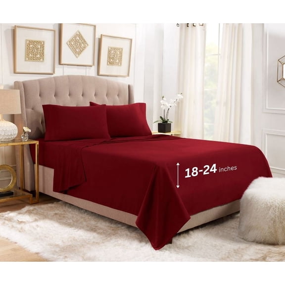 Empyrean Bedding  18"-24" Extra Deep Pocket Sheets Set - Ultra Soft Luxury Bed Sheet Set Twin - Ruby Wine