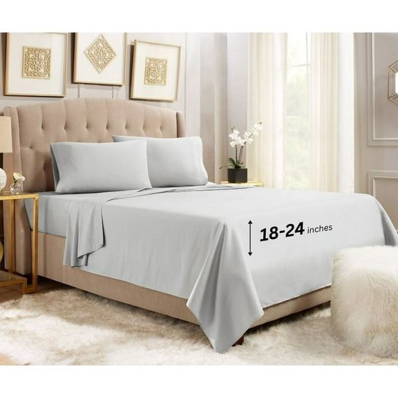 Empyrean Bedding  18"-24" Extra Deep Pocket Sheets Set - Ultra Soft Luxury Bed Sheet Set Twin - Silver Light Gray