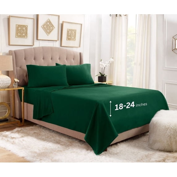 Empyrean Bedding 18"-24" Extra Deep Pocket Sheets Set - Ultra Soft Luxury Bed Sheet Set Twin XL - Hunter Green