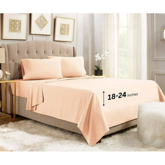 Empyrean Bedding 18"-24" Extra Deep Pocket Sheets Set - Ultra Soft Luxury Bed Sheet Set Twin XL - Pale Blush