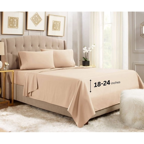 Empyrean Bedding 18"-24" Extra Deep Pocket Sheets Set - Ultra Soft Luxury Bed Sheet Set Twin XL - Taupe Sand
