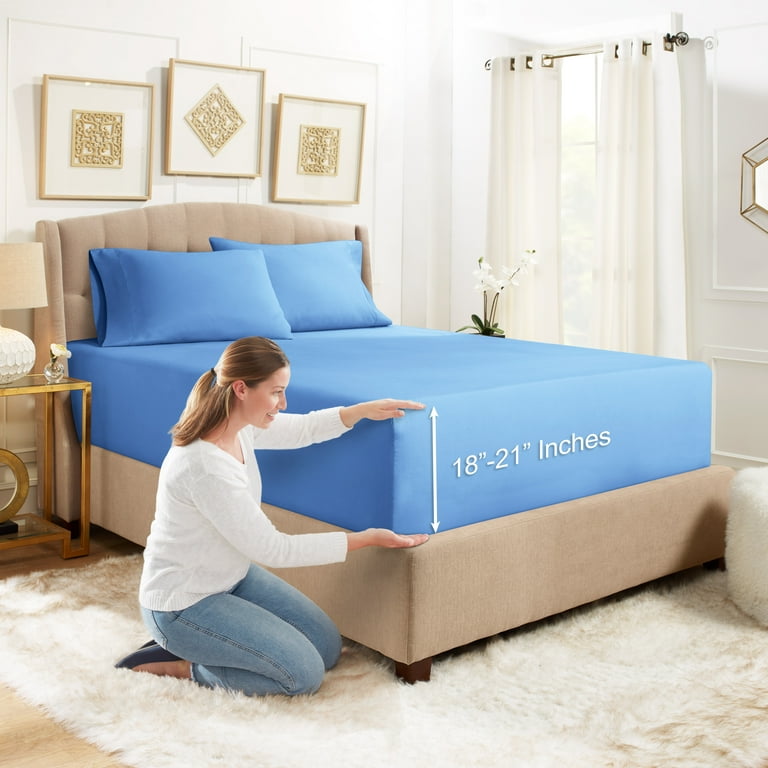 Empyrean Bedding 3 Piece Sheet Set Premium 18 21 Extra Deep Pocket Fitted Sheet with 2 Pillowcases California King Calm Blue Walmart