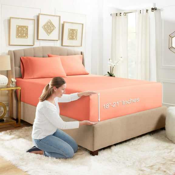 Empyrean Bedding 3 Piece Sheet Set - Premium 18” - 21” Extra Deep Pocket Fitted Sheet with 2 Pillowcases – Full, Misty Rose