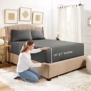 Empyrean Bedding 3-Piece 1800 Thread Count Gray Microfiber Bed Sheet Set, Queen Size