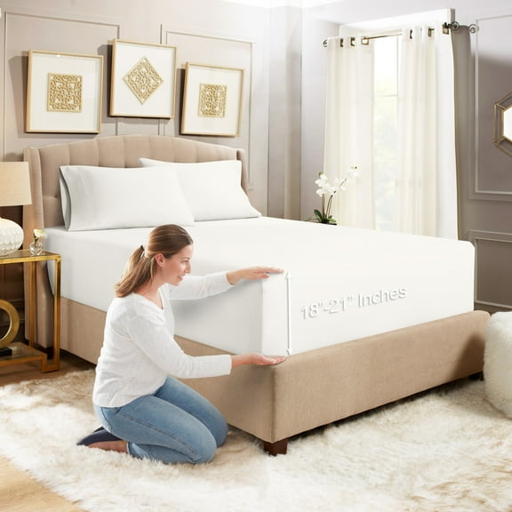 Empyrean Bedding 3 Piece Sheet Set - Premium 18” - 21” Extra Deep Pocket Fitted Sheet with 2 Pillowcases – Queen, White, Microfiber