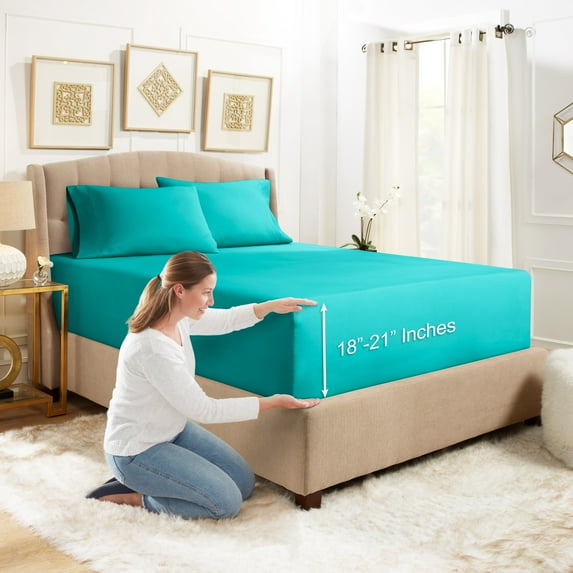 Empyrean Bedding 3 Piece Sheet Set - Premium 18” - 21” Extra Deep Pocket Fitted Sheet with 2 Pillowcases – Twin XL, Teal