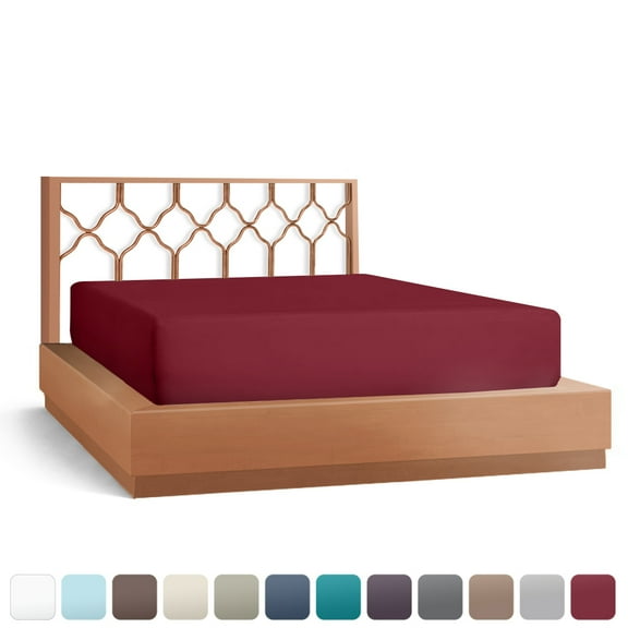 Empyrean Bedding Double Brushed Microfiber 14" - 16" Deep Pocket Fitted Sheet, King, Burgundy Red
