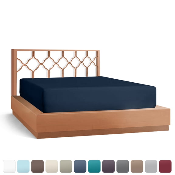 Empyrean Bedding Double Brushed Microfiber 14" - 16" Deep Pocket Fitted Sheet, Queen, Navy Blue