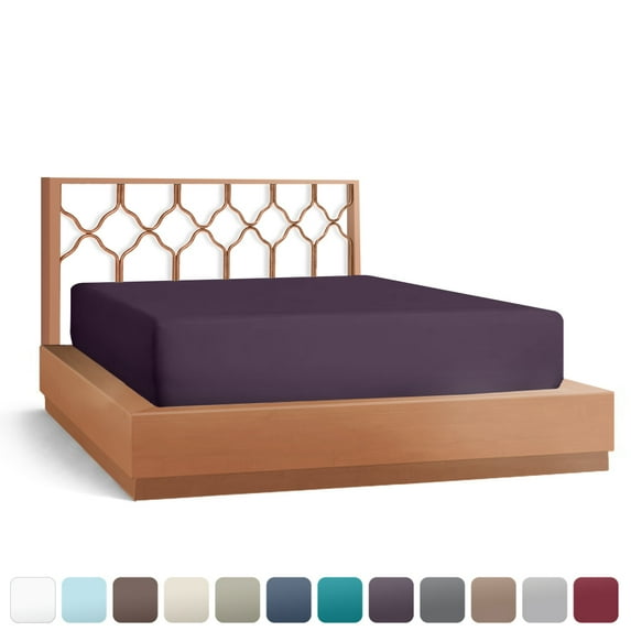 Empyrean Bedding Double Brushed Microfiber 14" - 16" Deep Pocket Fitted Sheet, Split King, Purple Eggplant