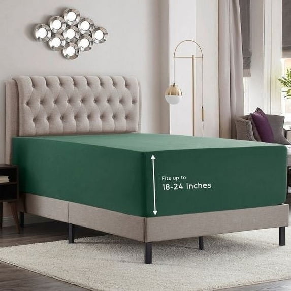 Empyrean Bedding Empyrean Microfiber Fitted Sheet, Extra Deep 18"-21" Pocket, King, Hunter Green