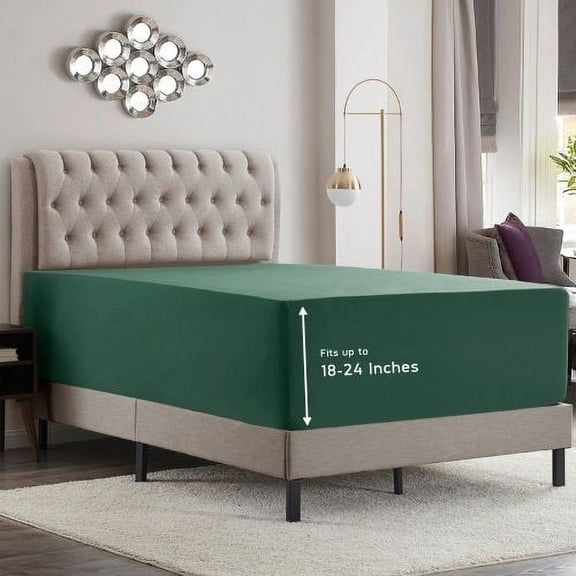 Empyrean Bedding Empyrean Microfiber Fitted Sheet, Extra Deep 18"-21" Pocket, Queen, Hunter Green