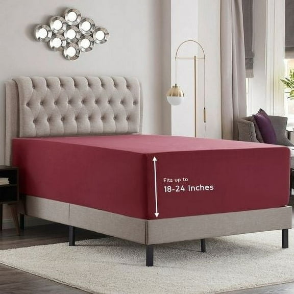 Empyrean Bedding Microfiber Fitted Sheet, Extra Deep 18"-21" Pocket, Queen, Ruby Wine