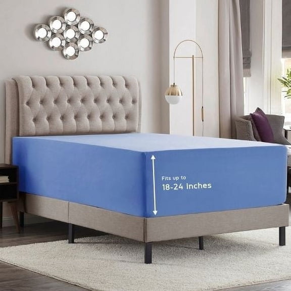 Empyrean Bedding Microfiber Fitted Sheet, Extra Deep 18"-21" Pocket, Twin XL, Calm Blue