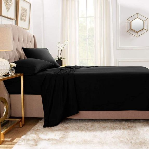 Empyrean Bedding Premium Flat Sheet – “110 GSM” Double Brushed Microfiber Extra Thick and Comfortable Flat Sheets, Luxurious & Soft Hotel Single Top Bed Sheet Hypoallergenic, Full, Black