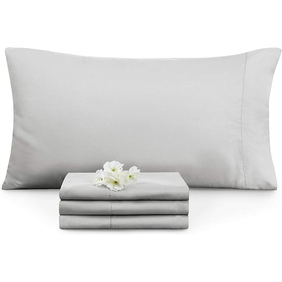 Empyrean Bedding Set of 2 Pillow Cases, King Pillowcase Premium Microfiber, King Size 20"X40" Silver Light Gray