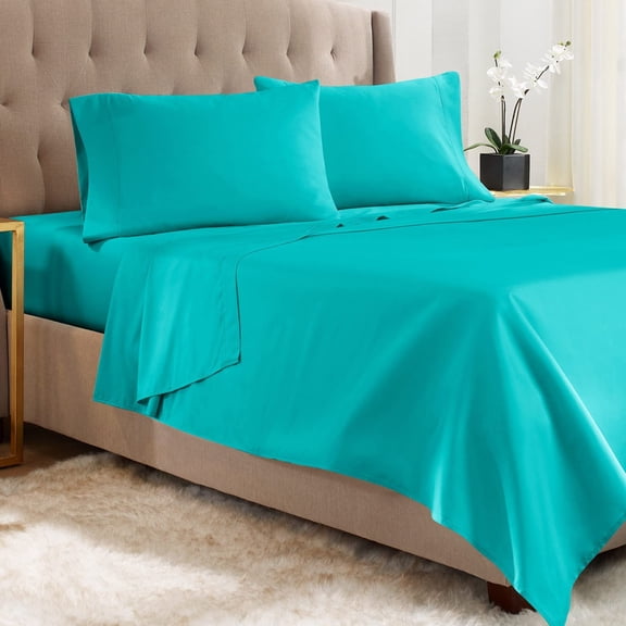 Empyrean California King Sheet Sets - 4 PC Super Soft Cal King Bed Sheets - Double Brushed Microfiber Cal King Sheets - Hotel Luxury Teal Blue Bed Sheets Cal King Size, with 4 Corner Elastic Straps