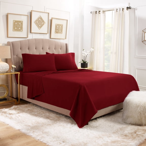 Empyrean King Sheet Set (4 PC), 16” Deep Pocket King Size Sheet Set, King, Ruby Wine